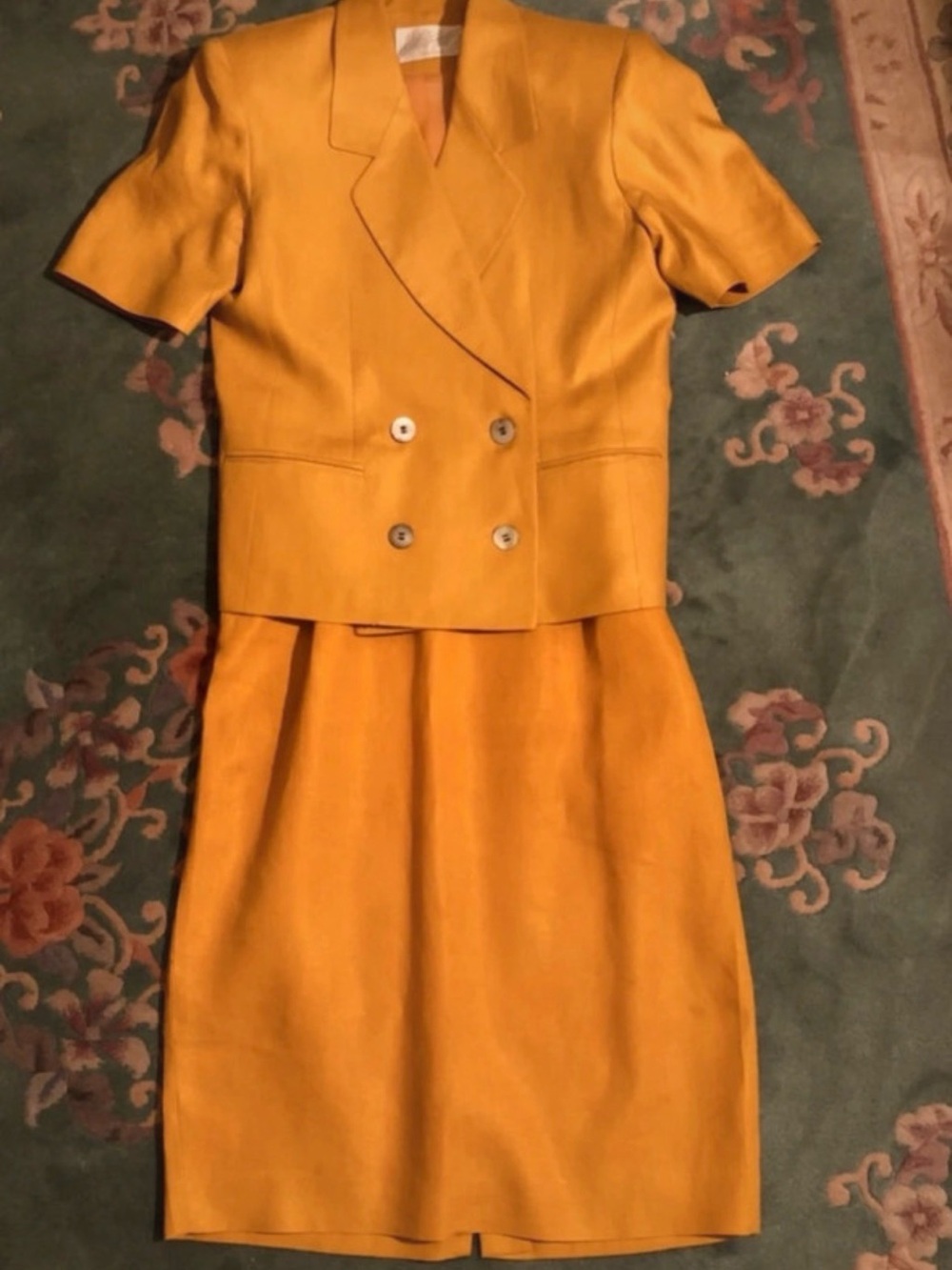 Two-Piece Double Breasted Petite Linen Suit Skirt Set